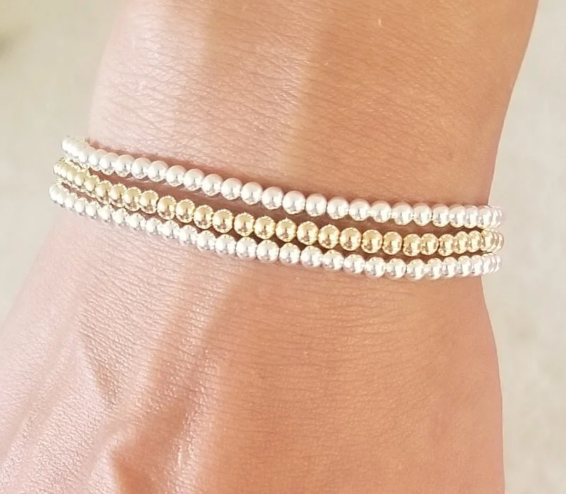 Ladies Mermaid Scale Bracelets -Beaded Balls Bracelet - 3mm balls (choice of sterling silver or 14K gold-fill)