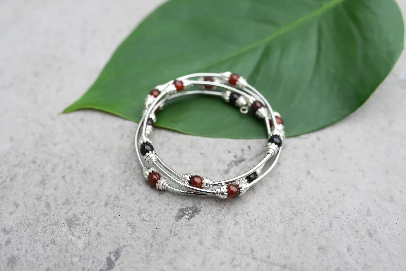 Ladies Bar Link Bracelets -Red Agate Stone Barwrap Bracelet