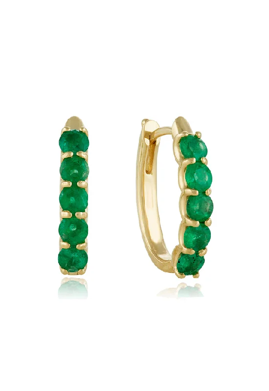 Ladies Earrings with Custom Glow-14K Yellow Gold Emerald 3/4" Hoop Earrings, 1.71 TCW