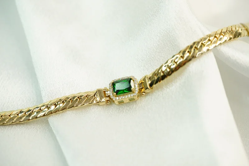 Ladies Peace Dove Bracelets -14k Green Crystal Cuban Close Bracelet