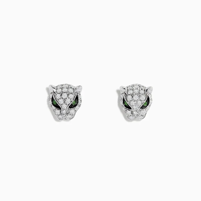 Ladies Earrings Wide Hoops-Signature 14K White Gold Diamond and Tsavorite Earrings