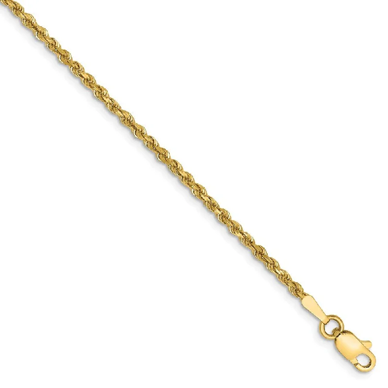 Ladies Strength Band Bracelets -1.75mm, 14k Yellow Gold Solid D/C Rope Chain Anklet or Bracelet