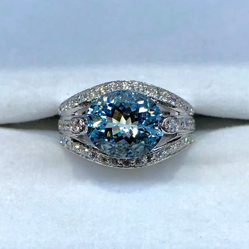 Aquamarine and Diamond Ring