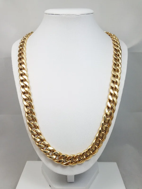 Ladies Necklaces for Leader Shine-Grand 18k Yellow Gold Hollow Curb Link 23.5" Necklace