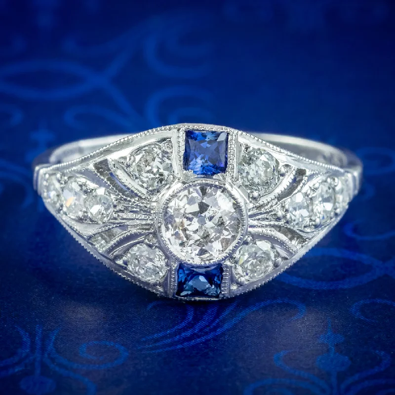 Ladies Family Rings -Art Deco Style Sapphire Diamond Cluster Ring 1.05ct Of Diamond