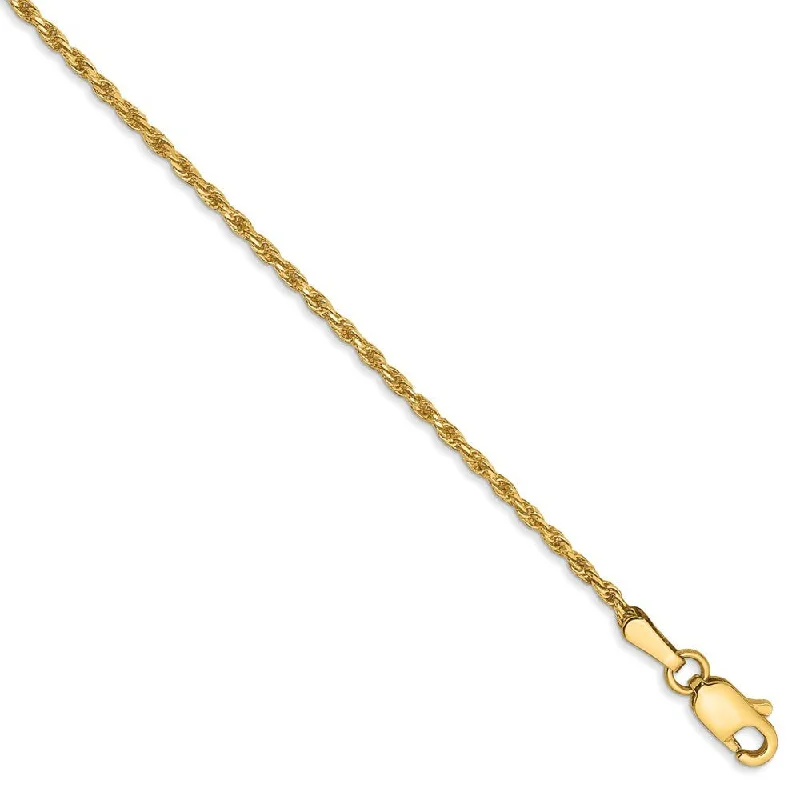 Ladies Swarovski Crystal Bracelets -1.3mm, 14k Yellow Gold, Diamond Cut Rope Chain Anklet or Bracelet