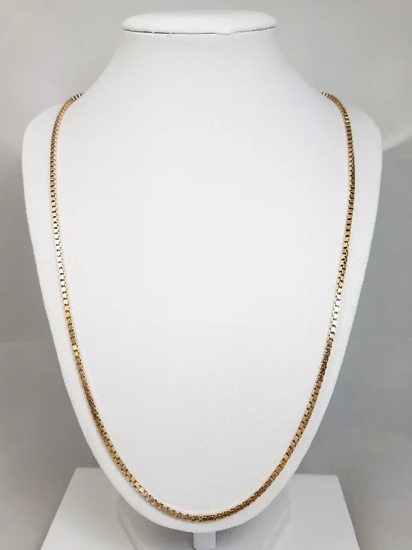 Ladies Necklaces for Lawyer Shine-Bold 24" Solid 14k Yellow Gold Box Link Chain Necklace