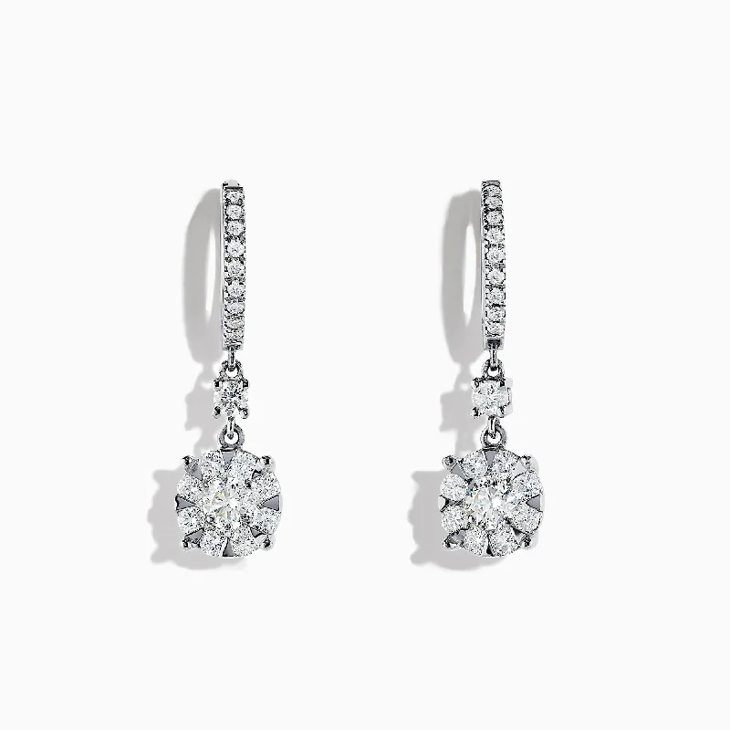 Ladies Earrings with Lotus Shine-Bouquet 14K White Gold Diamond Cluster Drop Earrings, 1.55 TCW