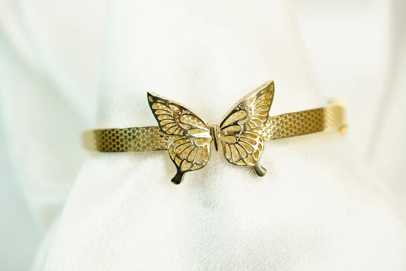 Ladies Slender Bracelets -14k Golden Butterfly Bangle Bracelet