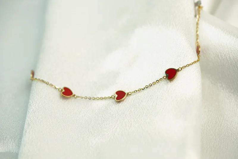 Ladies Romantic Rose Bracelets -14k Red Heart Bracelet