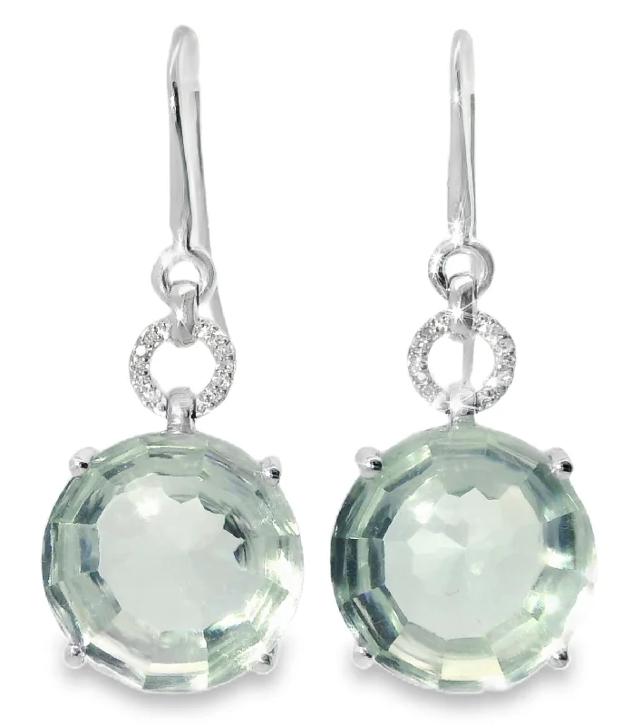 Ladies Earrings Polished Glow-18K White Gold Diamond Cabochon Green Amethyst Hanging Earrings