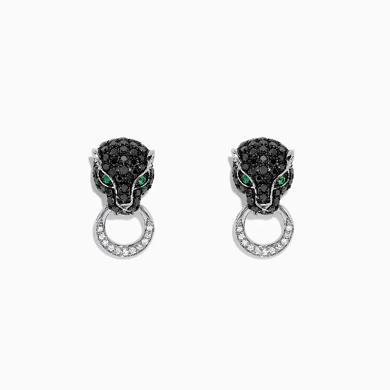 Ladies Earrings for Mentor Spark-Signature 14K White Gold Black Diamond & Emerald Earrings, 0.84 TCW