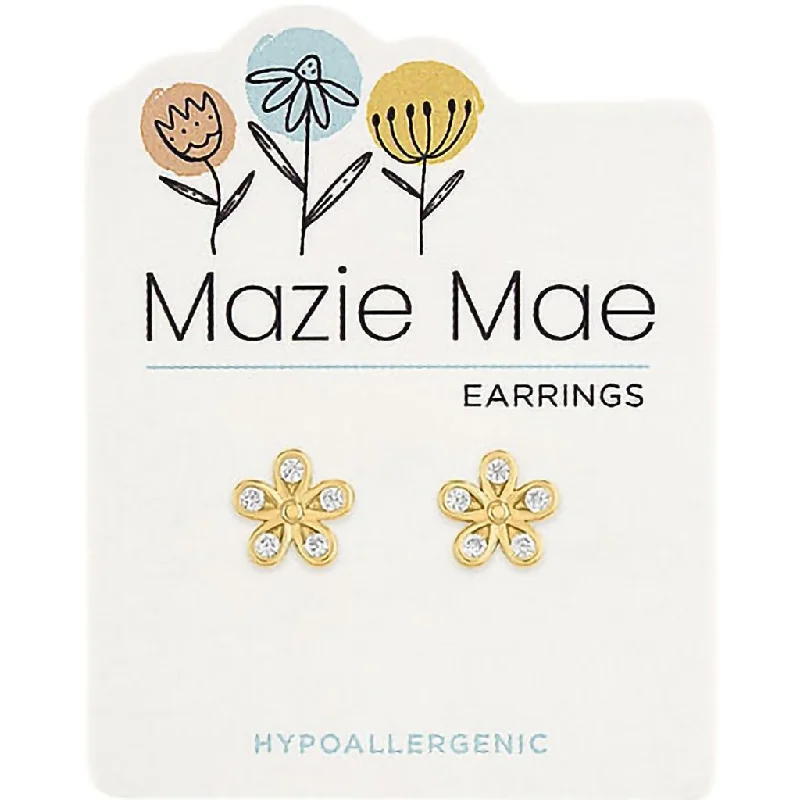 Ladies Earrings Hot Style-Center Court : Gold CZ Flower Stud Mazie Mae Earrings