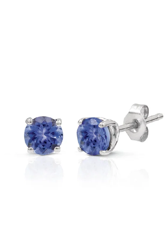 Ladies Earrings with Cyan Kyanite-14K White Gold Round Tanzanite Stud Earrings, 0.65 TCW