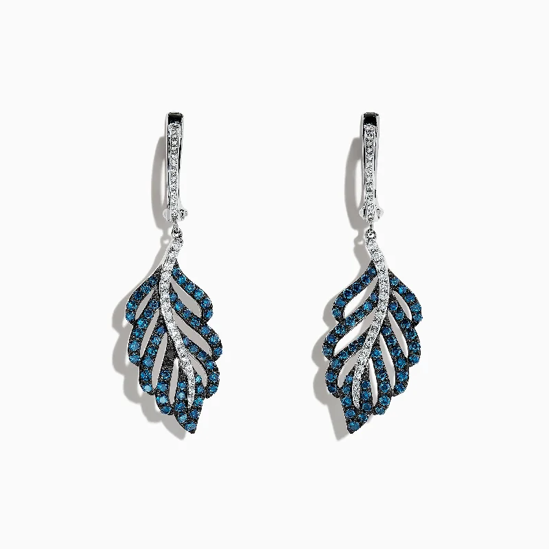 Ladies Earrings for Everyday Glow-Bella Bleu 14K White Gold Blue and White Diamond Earrings, 1.54 TCW