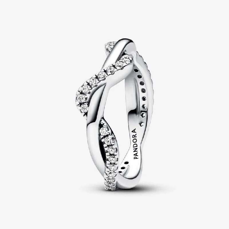 Ladies Personalized Rings -PANDORA : Sparkling Intertwined Wave Ring - Sterling Silver