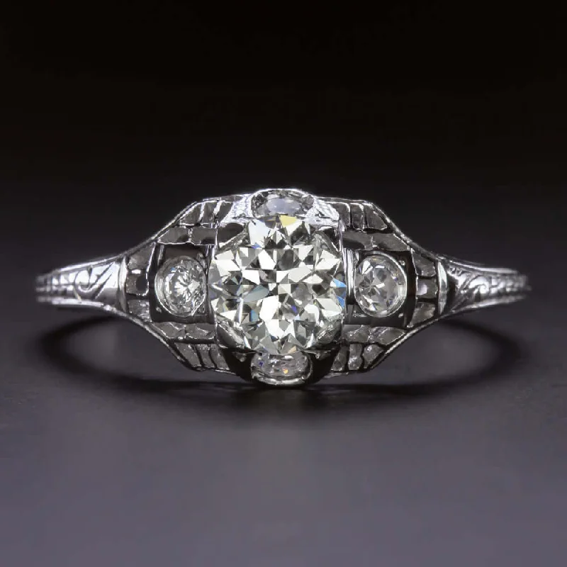 Ladies Engagement Rings Nature Shine-0.70ct OLD EUROPEAN CUT DIAMOND PLATINUM ENGAGEMENT RING VINTAGE FILIGREE ESTATE