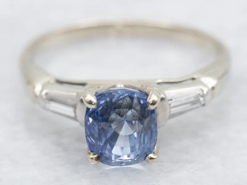 Ladies Engagement Rings Floral Shine-Glittering Ceylon Sapphire and White Gold Engagement Ring