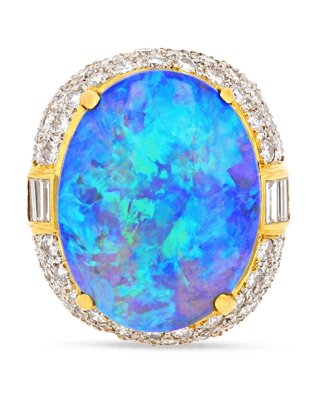 Ladies Turquoise Rings -Opal and Diamond Ring, 22.75 carats