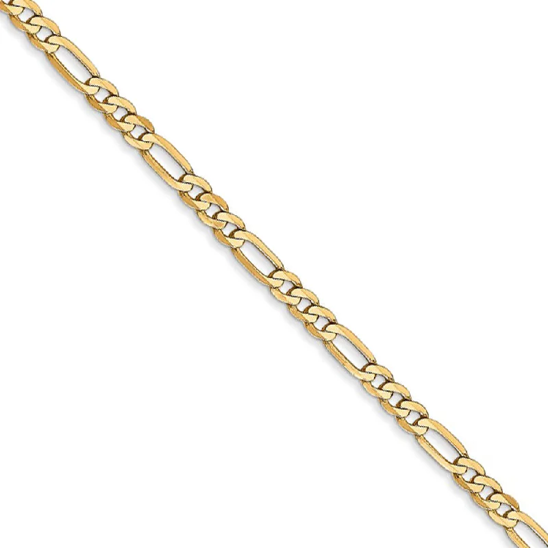 Ladies Adjustable Fit Bracelets -2.75mm 14k Yellow Gold Solid Flat Figaro Chain Bracelet & Anklet