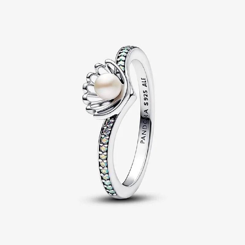 Ladies Feather Rings -PANDORA : Disney Princess Ariel Shell Treated Freshwater Cultured Pearl Ring