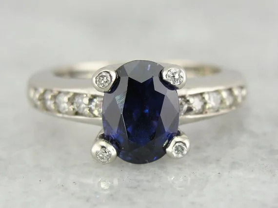 Ladies Engagement Rings Star Spark-Cobalt Blue Ceylon Sapphire and Diamond Engagement Ring