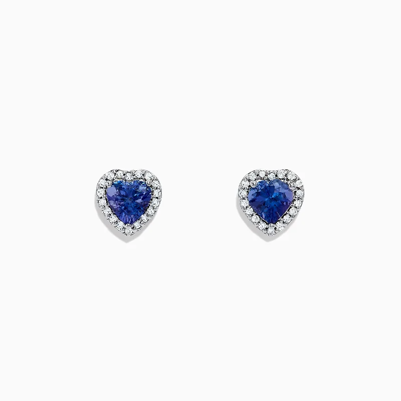 Ladies Earrings with Initial Glow-Nahla Siri 14K White Gold Tanzanite and Diamond Heart Earrings, 1.51 TCW