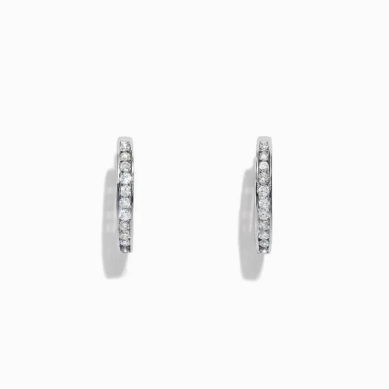 Ladies Earrings with Cream Howlite-Pave Classica 14K White Gold Channel-Set Diamond Hoop Earrings, 0.48 TCW