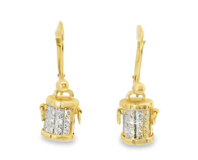 Ladies Earrings Matte Shine-Gorgeous Estate 14K Yellow Gold Diamond Bucket Earrings