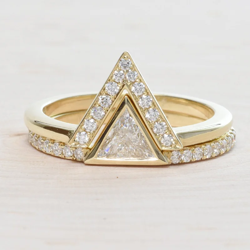 Ladies Engagement Rings with Grandidierite Glow-14K Yellow Gold Triangle Engagement Ring Set