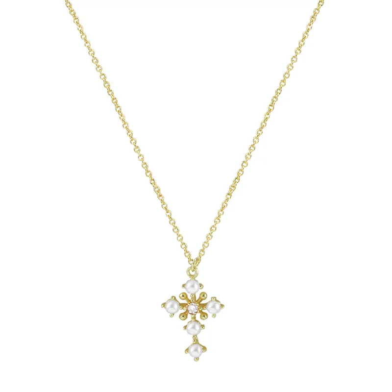 Ladies Necklaces for Sister Love-THE PEARL STONE CROSS NECKLACE