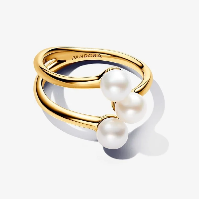 Ladies High-End Rings -PANDORA : Treated Freshwater Cultured Pearl Open Ring in Gold