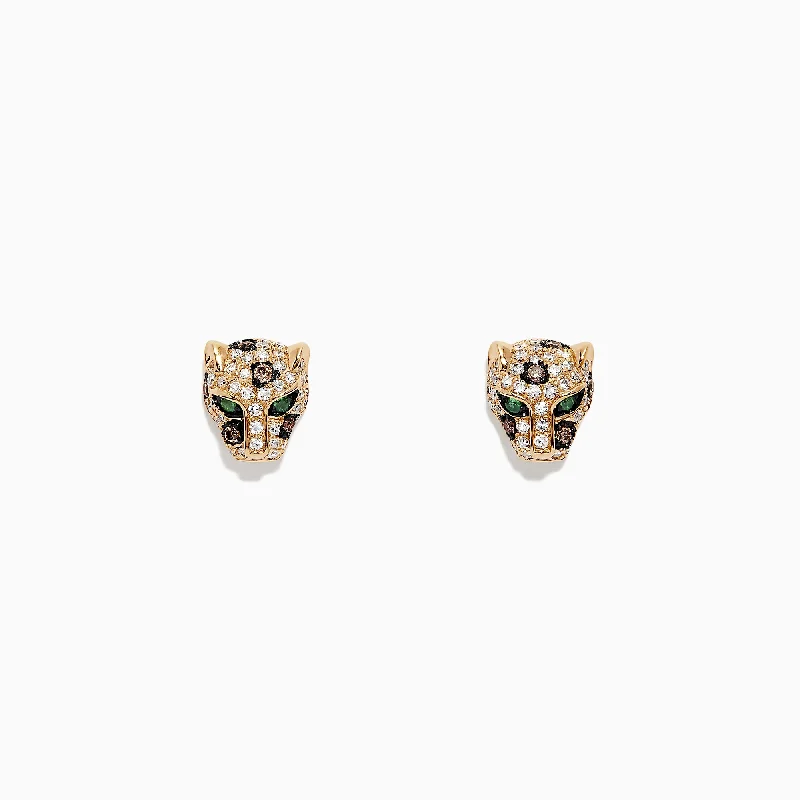 Ladies Earrings with Purple Stichtite-Signature 14K Yellow Gold Diamond Panther Stud Earrings, 0.37 TCW