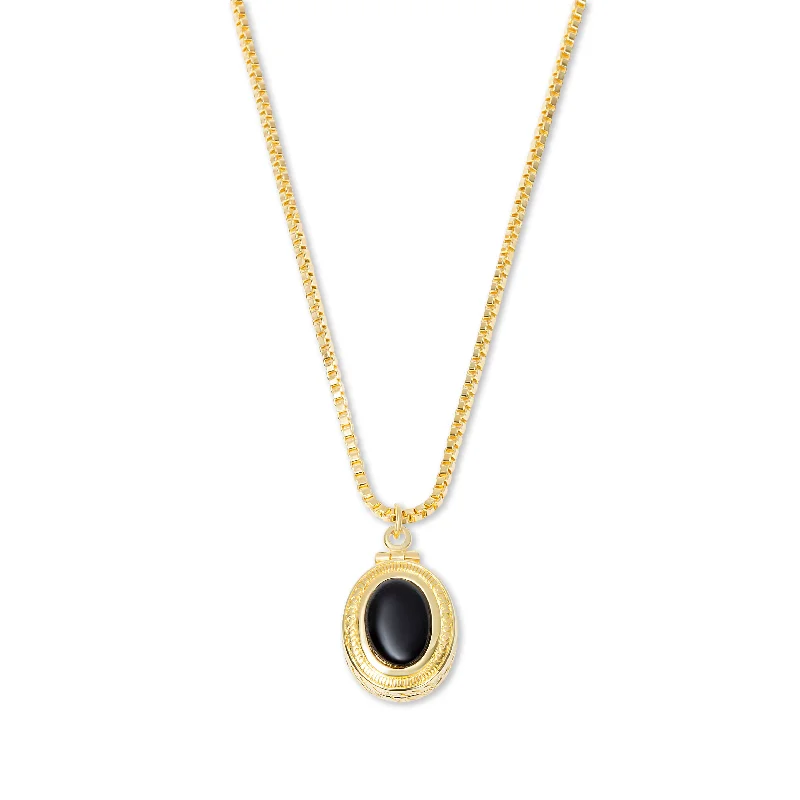 Ladies Necklaces Slim Link-THE ONYX HEIRLOOM PENDANT NECKLACE