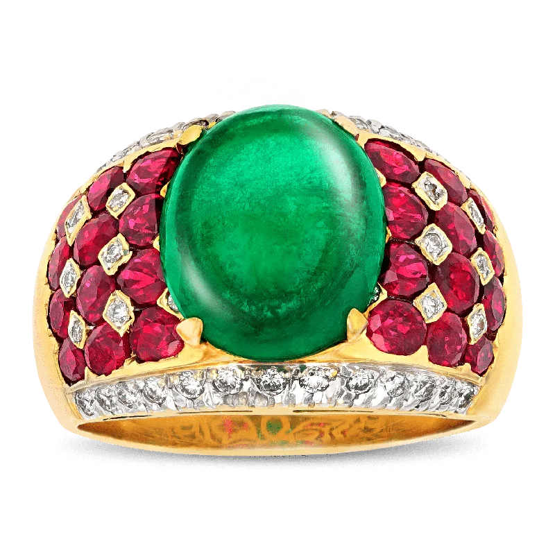 Ladies Knuckle Rings -Cabochon Emerald, Ruby and Diamond Ring