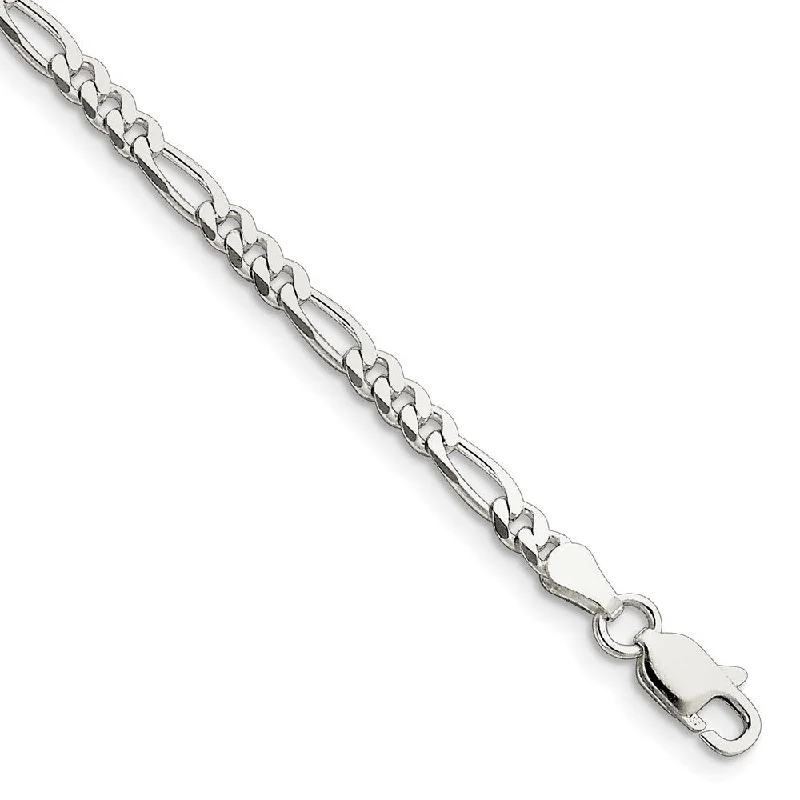 Ladies Thin Delicate Bracelets -Sterling Silver 3.5mm Solid Figaro Chain Bracelet or Anklet, 9 Inch