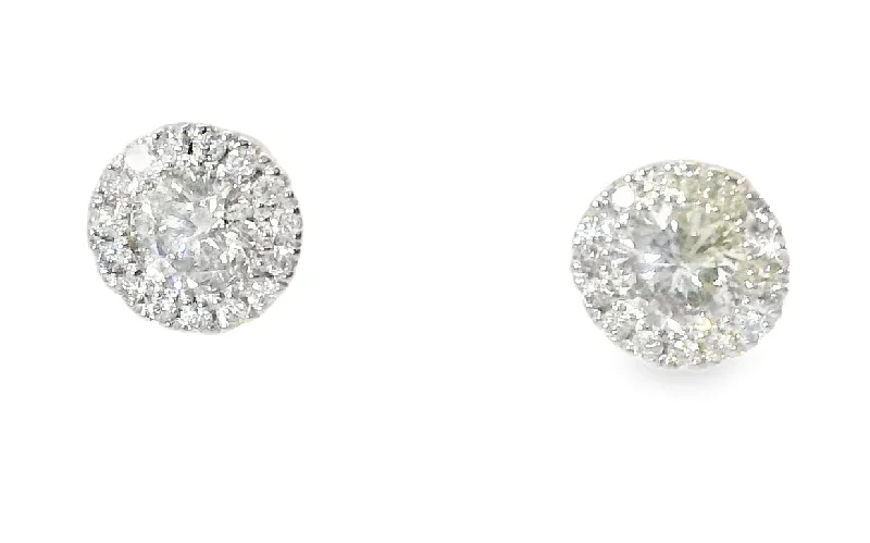 Ladies Earrings with Green Clinozoisite-Fabulous Estate 14K White Gold Diamond Solitaire Stud Studs Earrings