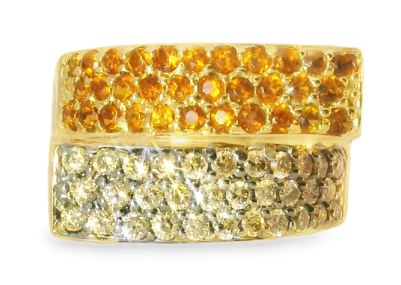 Ladies Horoscope Rings -Magnificent Estate 18K Yellow Gold Champagne Pave Diamond Citrine Band Ring