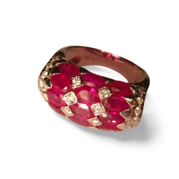 Ladies Asymmetrical Rings -Magnificent Estate 14K White Gold Rubies Ruby Diamond Ring Band