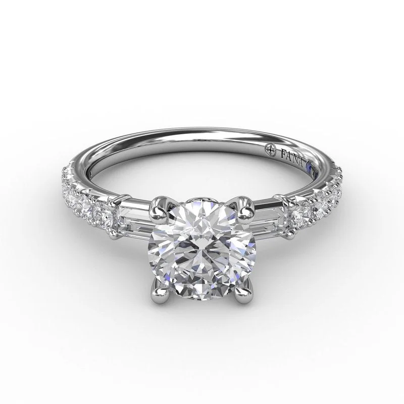 Ladies Engagement Rings with Grandidierite Glow-Contemporary Diamond Solitaire Engagement Ring With Baguettes S3327