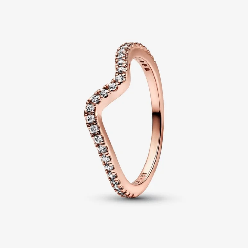 Ladies Gemstone Rings -PANDORA : Sparkling Wave Ring - Rose Gold Plated