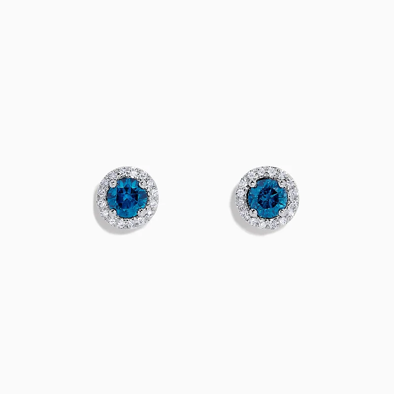 Ladies Earrings Infinite Glow-Bella Bleu 14K Gold Blue and White Diamond Stud Earrings, 0.71 TCW