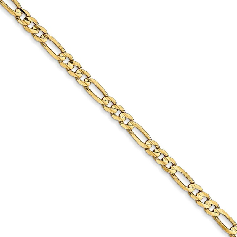 Ladies Zodiac Sign Bracelets -3mm 10k Yellow Gold Solid Concaved Figaro Chain Bracelet & Anklet