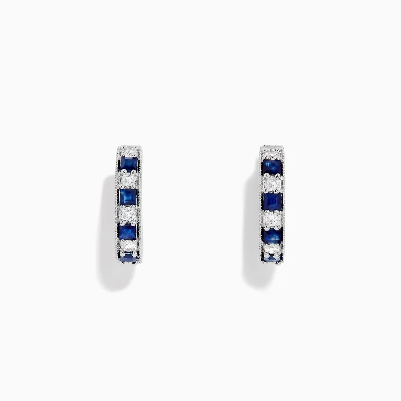 Ladies Earrings for Writer Spark-Royale Bleu 14K White Gold Sapphire and Diamond Hoop Earrings