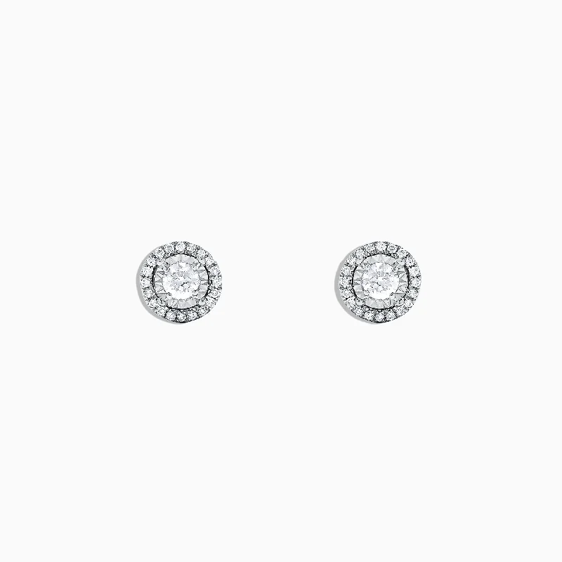 Ladies Earrings with Pure Danburite-Pave Classica 14K White Gold Diamond Halo Stud Earrings, 0.35 TCW