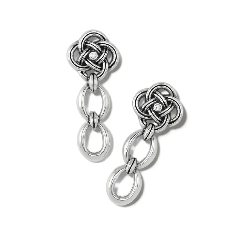 Ladies Earrings with Red Spinel-Brighton : Interlok Knot Link Post Drop Earrings