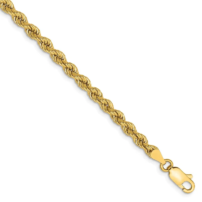 Ladies Art Deco Bracelets -14k Yellow Gold 3.65mm Solid Rope Chain Bracelet or Anklet, 9 Inch