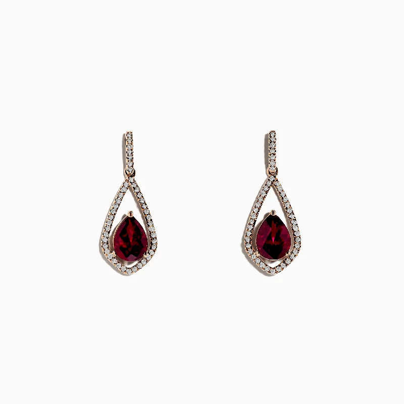 Ladies Earrings Hot Style-Bordeaux 14K Rose Gold Rhodolite Garnet and Diamond Earrings, 2.79 TCW