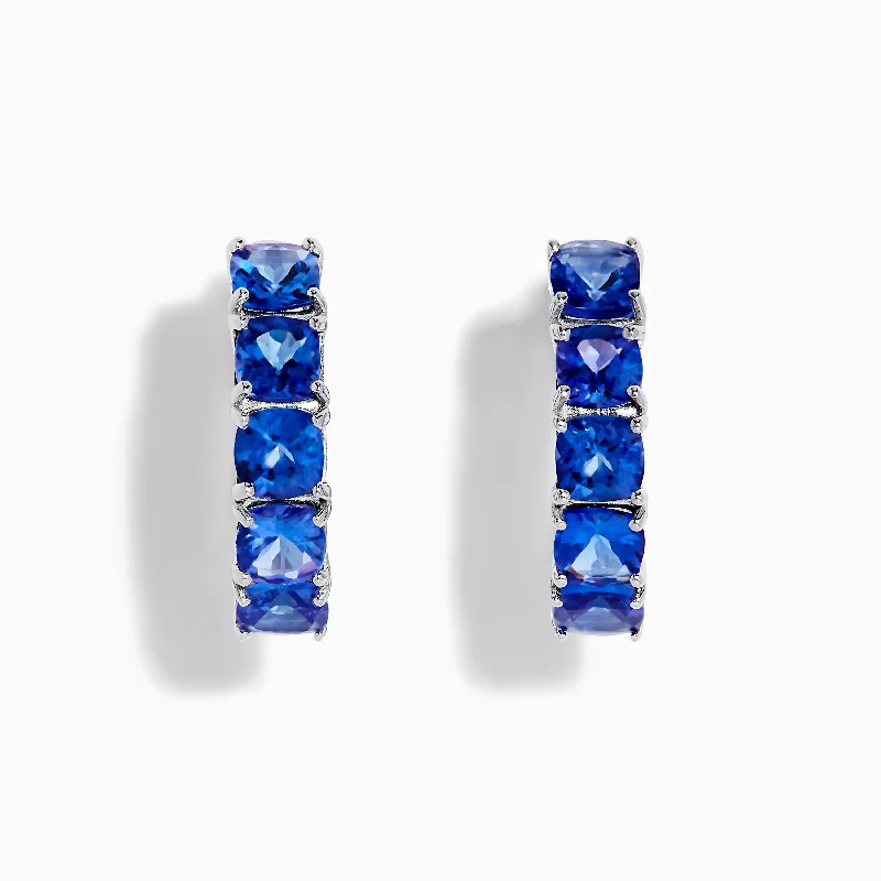 Ladies Earrings with Teal Cavansite-Nahla Siri Sterling Silver Cushion Cut Tanzanite 7/8" Hoop Earrings