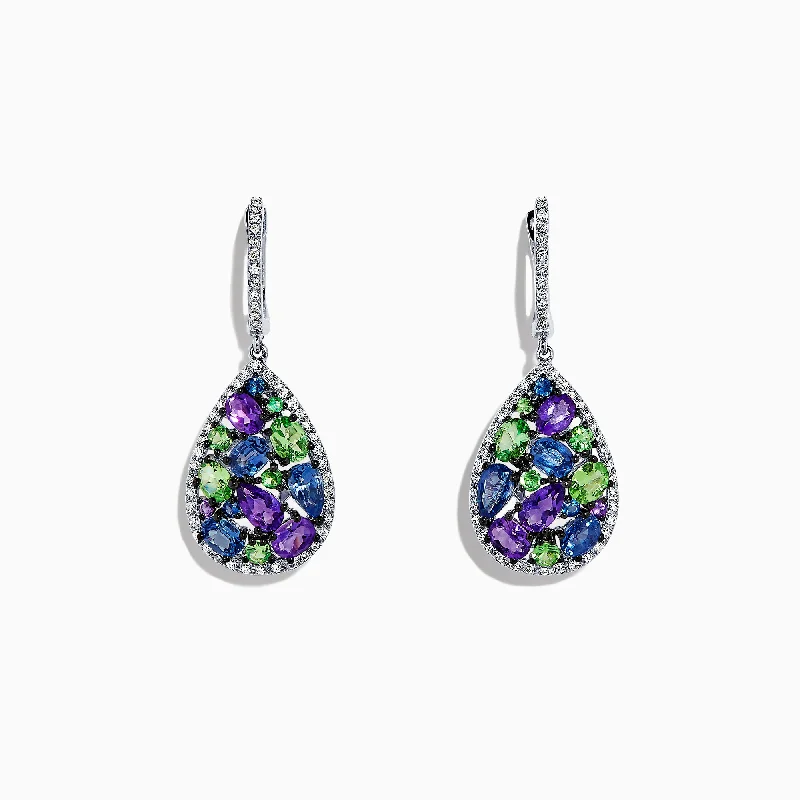 Ladies Earrings for Grad Glow-Watercolors 14K White Gold Multi Gemstone & Diamond Earrings, 4.28 TCW